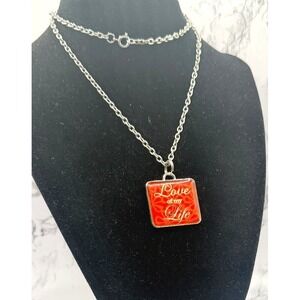 Ganz Love of My Life Pendant Necklace Red Enamel Silver Tone 24"